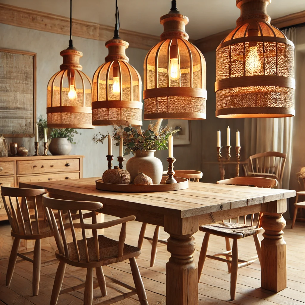 05 - Rustic Touch Ideas With Dining Room Wooden Pendant Lights