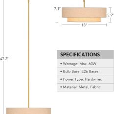 2 Layer Fabric Shade E26 Base Light Drum Chandelier gold dimension