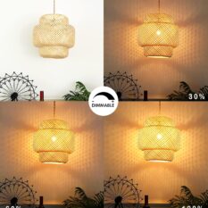 Dimmable Hanging Lamp Woven Bohemian Shade 1