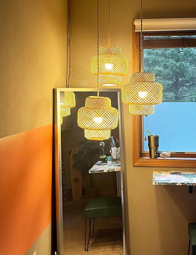 Dimmable Hanging Lamp Woven Bohemian Shade 2