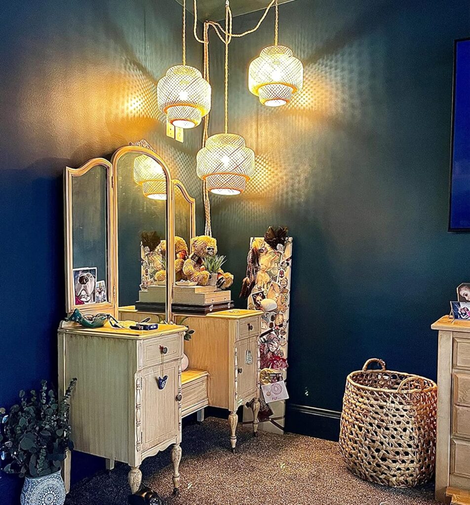 Dimmable Hanging Lamp Woven Bohemian Shade 4