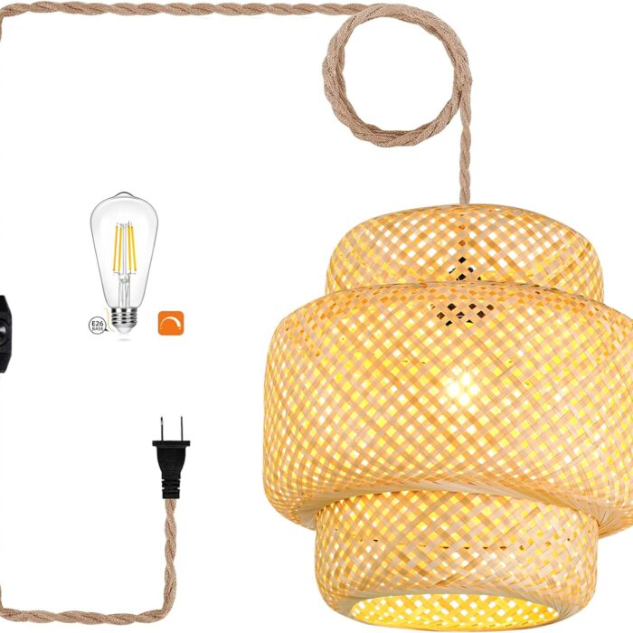 Dimmable Hanging Lamp Woven Bohemian Shade