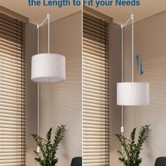Hanging Light Fixture Beige Linen Shades Plug-in Design 5
