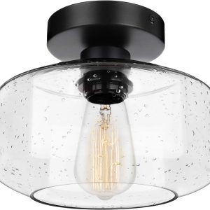 Semi-Flush Mount Light Seeded Glass Industrial Ceiling Fixture